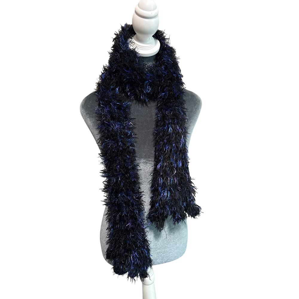 Black Blue Purple Fuzzy Texture Crochet Warm Neck Scarf- Boho Y2K- infinity